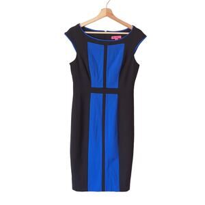 Betsey Johnson Womens Blue Black Colorblock Ponte Knit Dress 6 Career Classy EUC